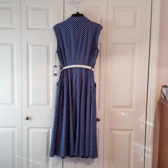 NWT Tommy Hilfiger Navy Polka Dot Belted Shirt Dress Size 10 - Picture 3 of 7